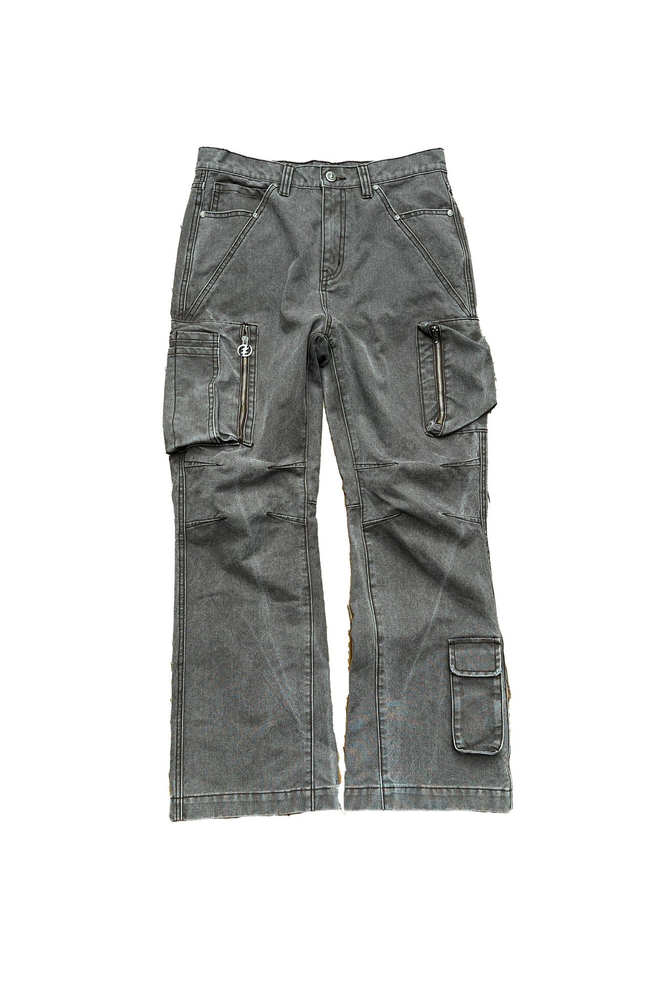 Wide-leg Washed Cargo Pocket Pants in Dark Grey