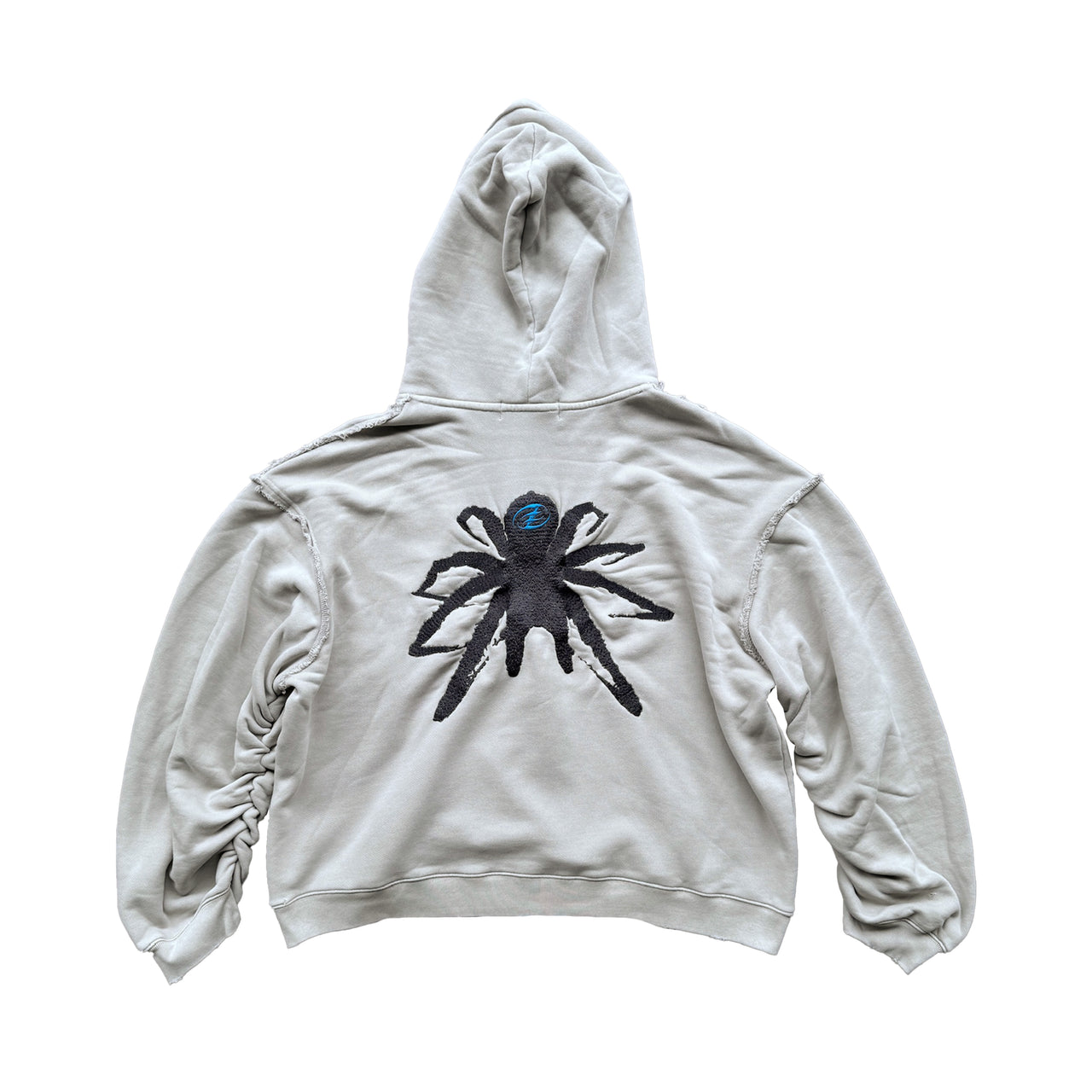 Spider Embroidered Distressed Vintage Hoodie in Grey