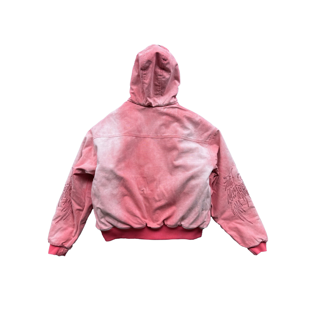 Skull Angel Quilted Cotton Hooded Zipped Jacket in Dirty Pink