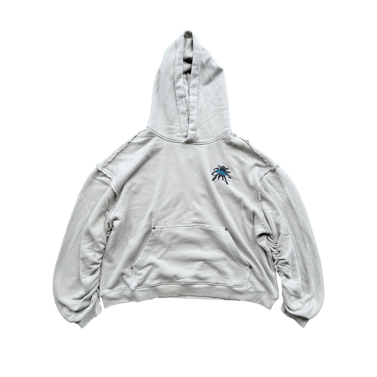 Spider Embroidered Distressed Vintage Hoodie in Grey