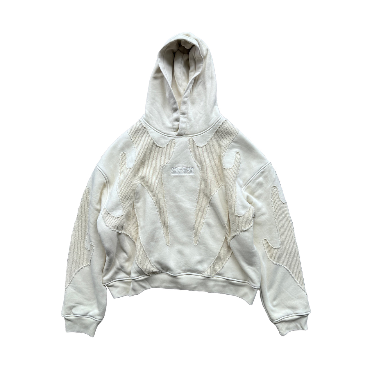 Heavy Texture Stitching Embroidered Hoodie in Ivory