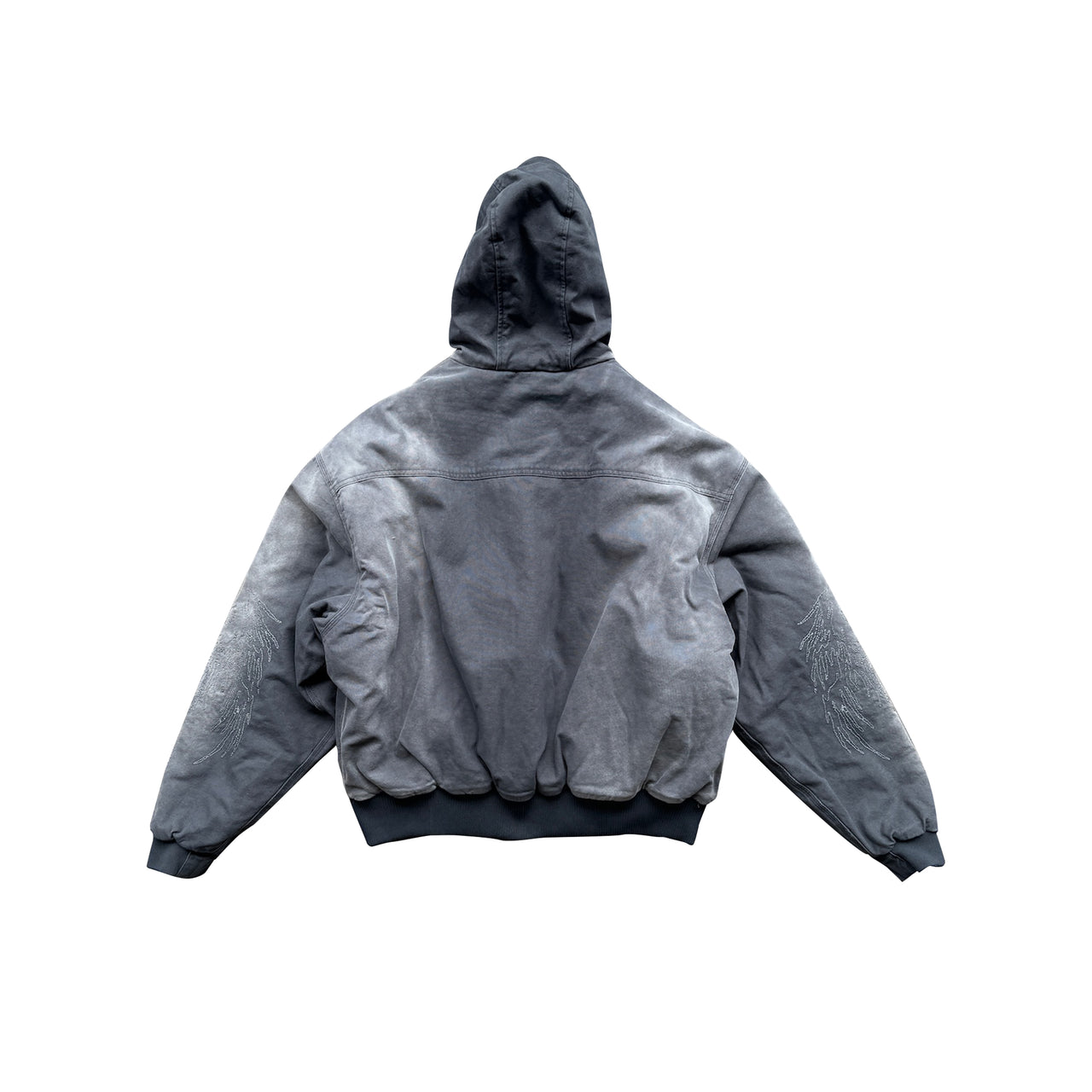 Skull Angel Quilted Cotton Hooded Zipped Jacket in Dark Grey