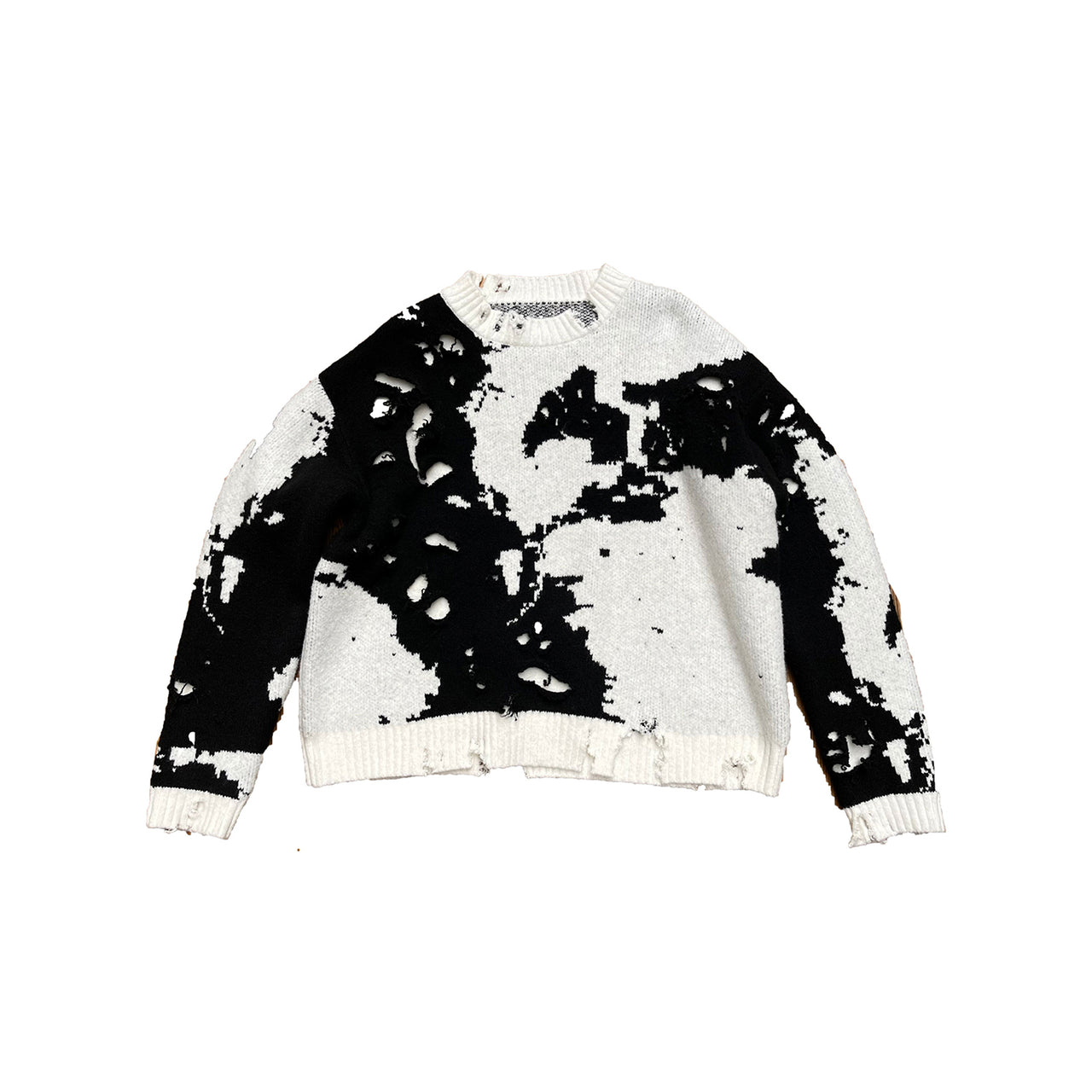 Black-white Color-block Distressed Sweater in Black/White
