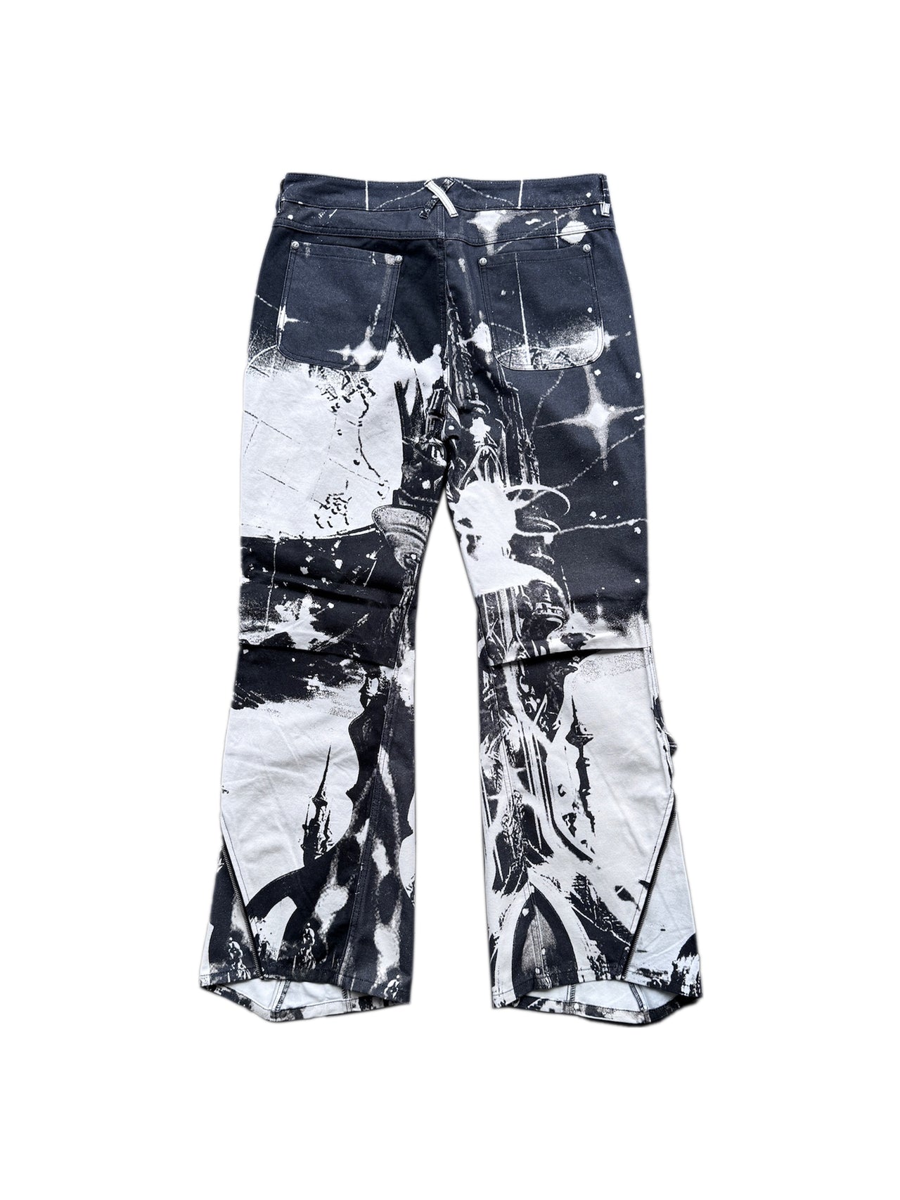 “Rave Planet” Zip Trousers in Black and White