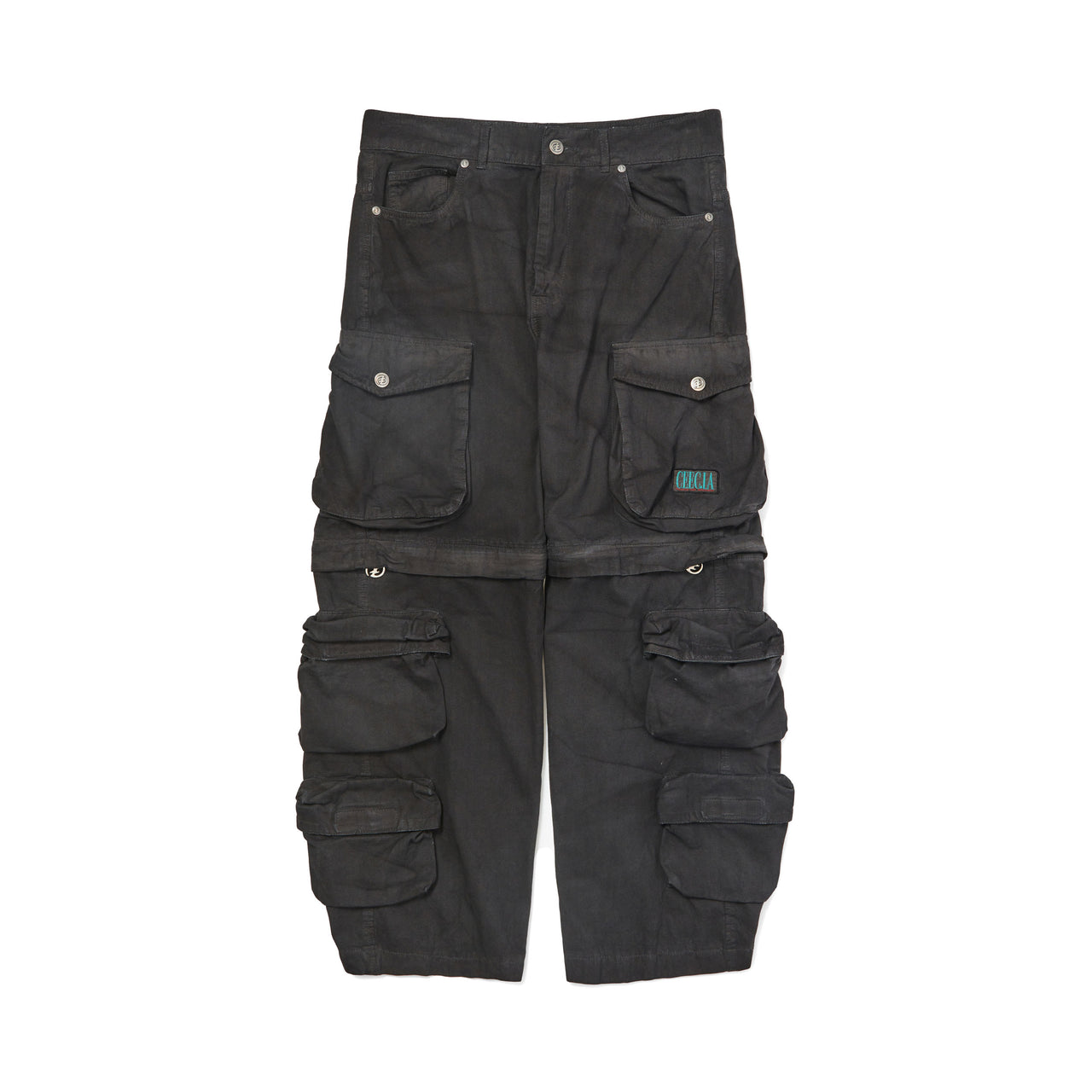 Spray-dyed Detachable Multi-pocket Canvas Pants in Black