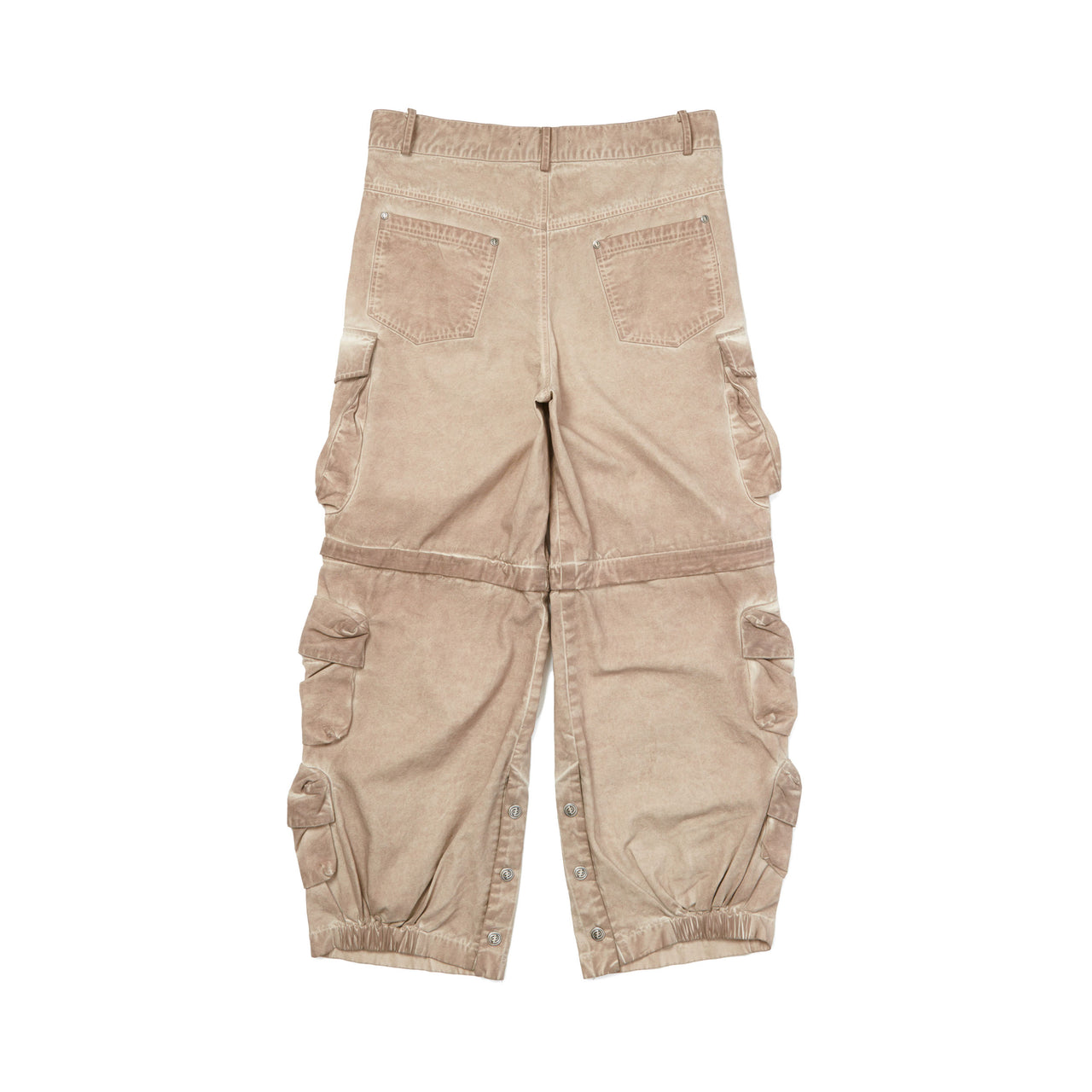 Spray-dyed Detachable Multi-pocket Canvas Pants in Beige