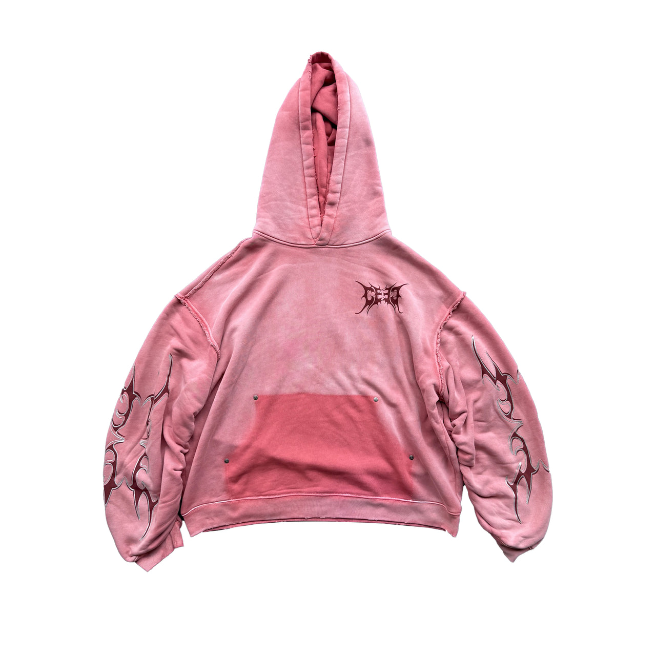 Glitter Layered Logo Print Distressed Hoodie in Dirty Pink