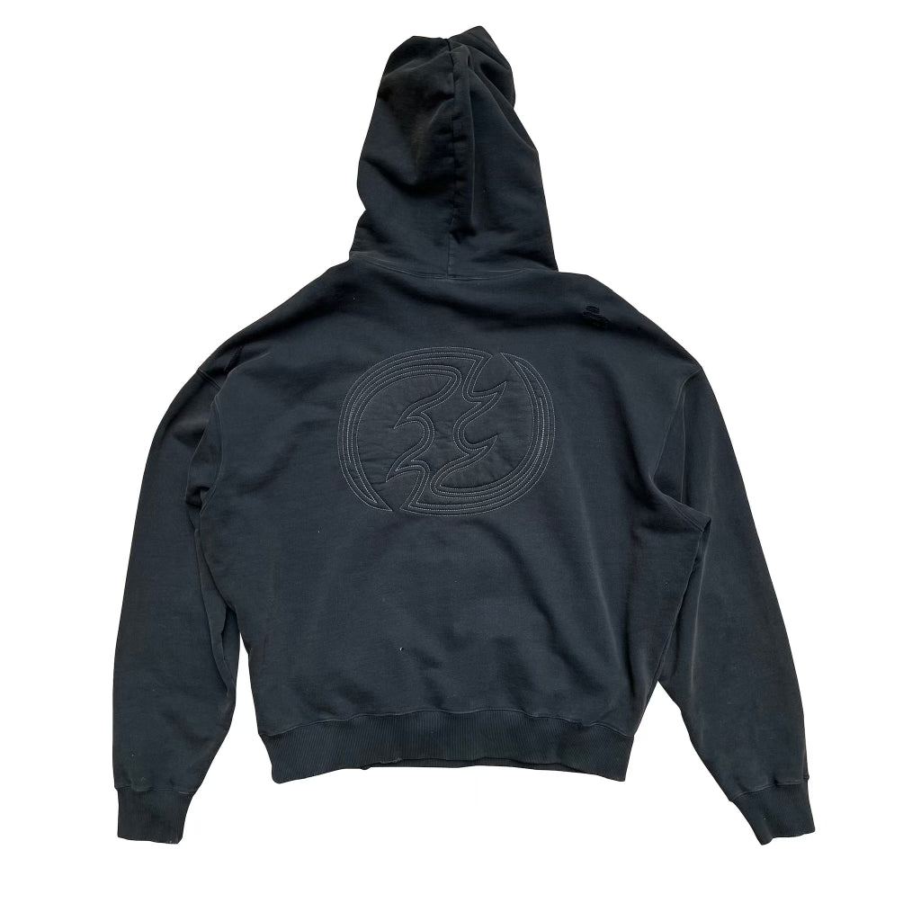 Classic Charm Graphic Embroidery Hoodie in Washed Black