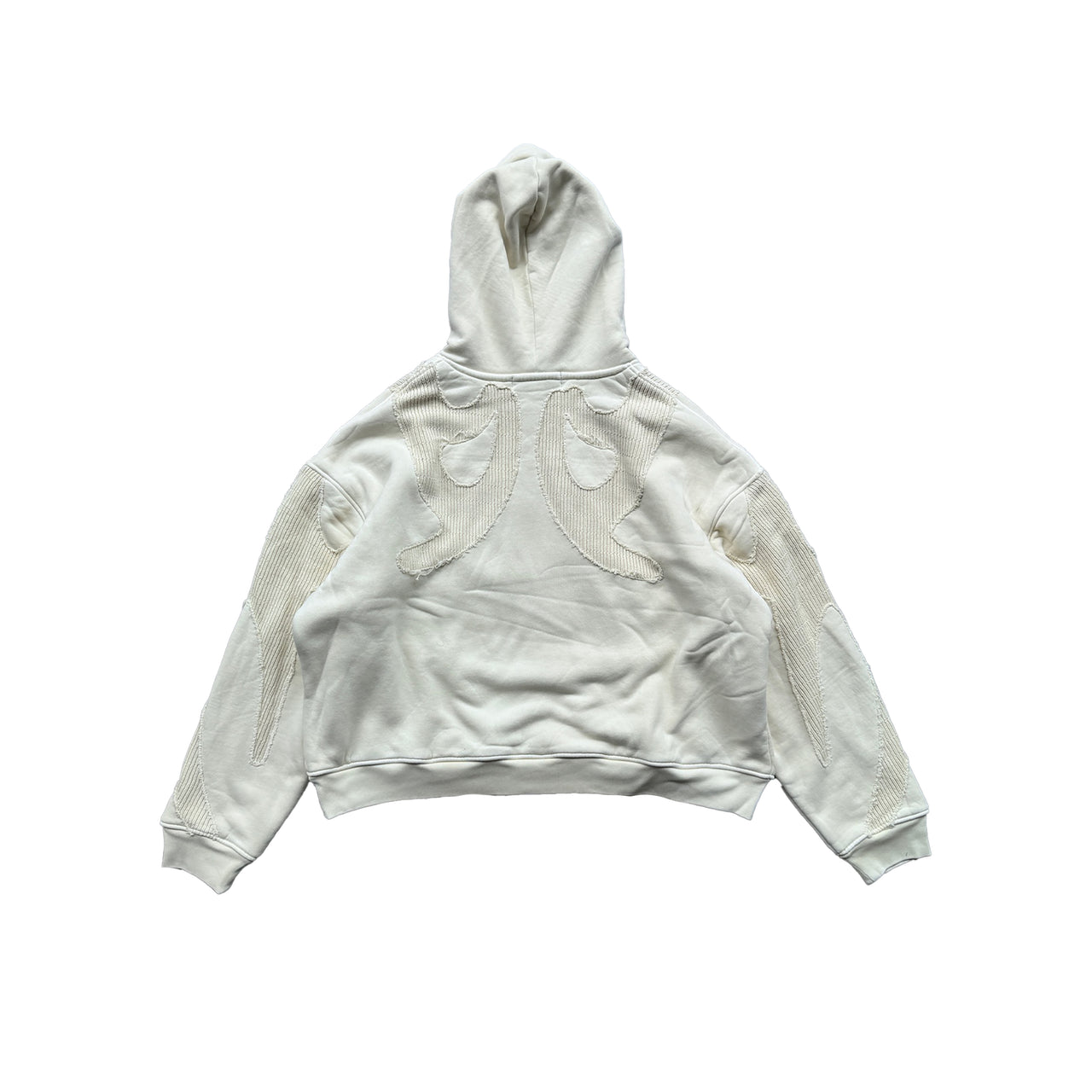 Heavy Texture Stitching Embroidered Hoodie in Ivory