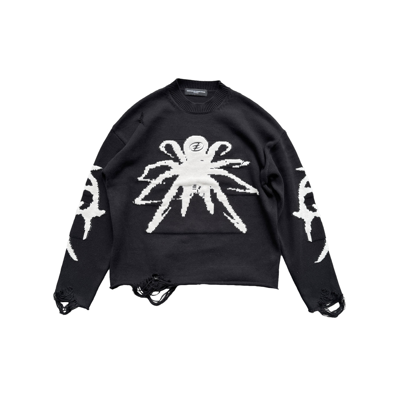 Spider Pattern Destroyed Sweater in Black